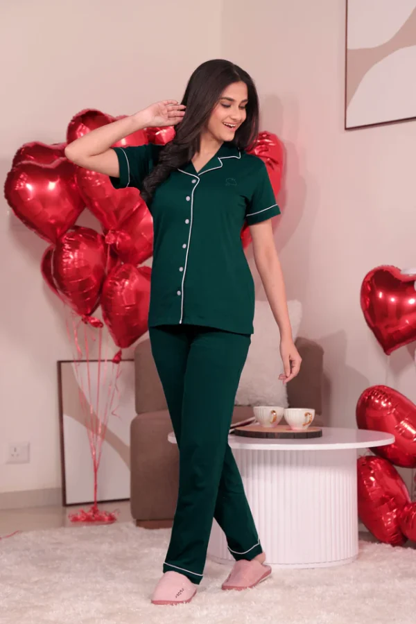 Emerald Green Solid Pyjama Set